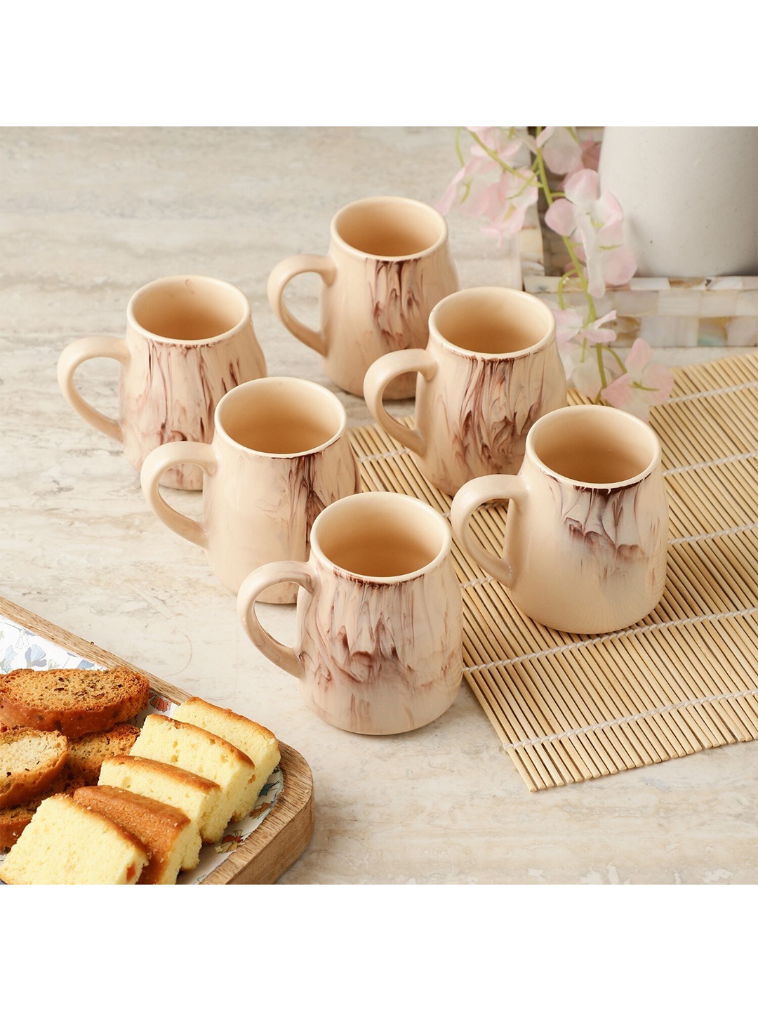 

The Decor Mart White & Brown Printed Ceramic Glossy Cups Set of Cups and Mugs