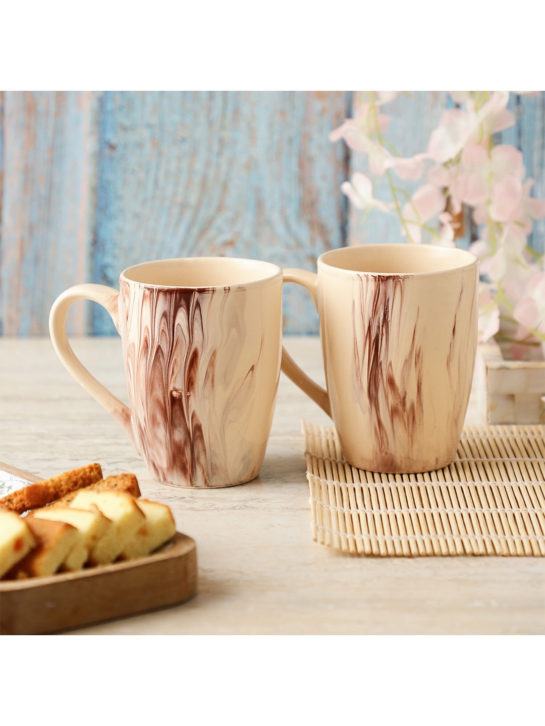 

The Decor Mart White & Brown Printed Ceramic Glossy Mugs Set of Cups and Mugs