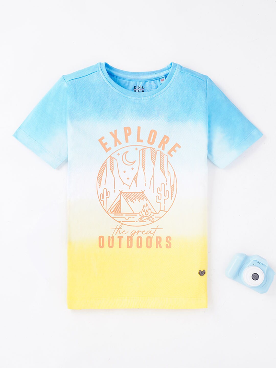 

Ed-a-Mamma Boys Blue Typography Printed Raw Edge T-shirt