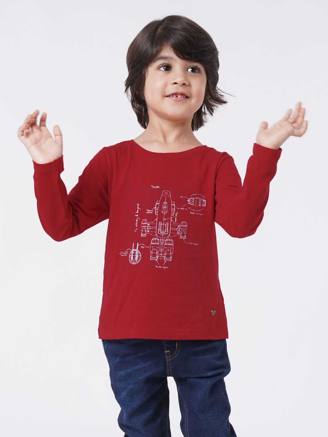 

Ed-a-Mamma Boys Red Typography Printed Applique T-shirt