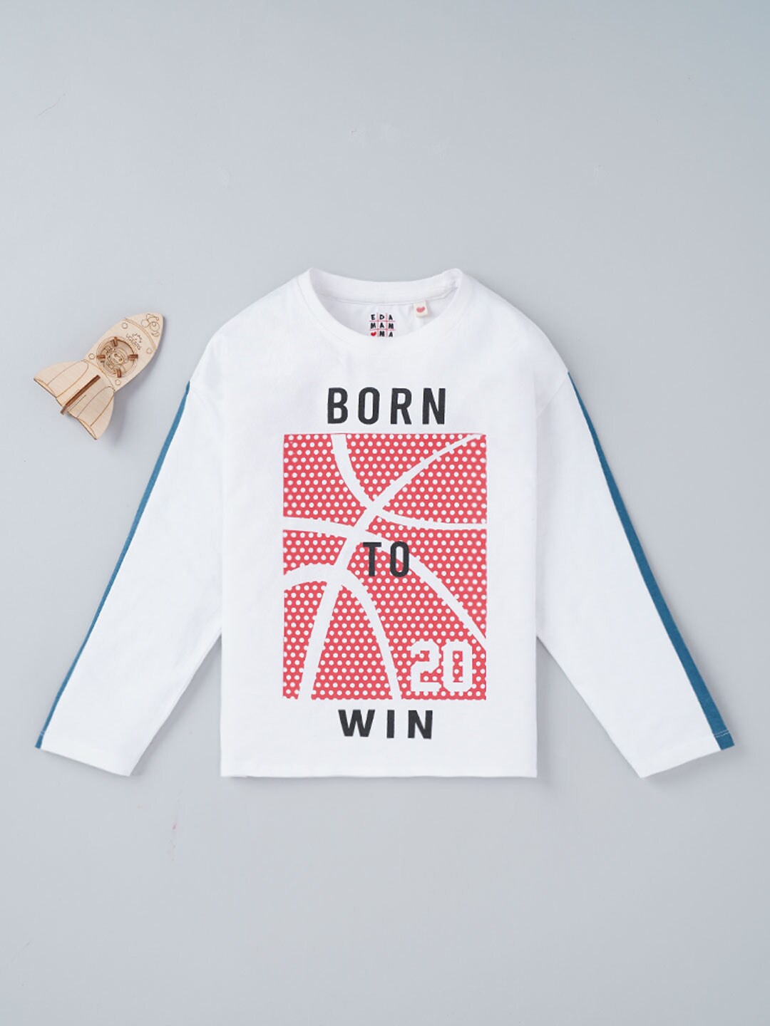 

Ed-a-Mamma Boys White Printed Applique T-shirt