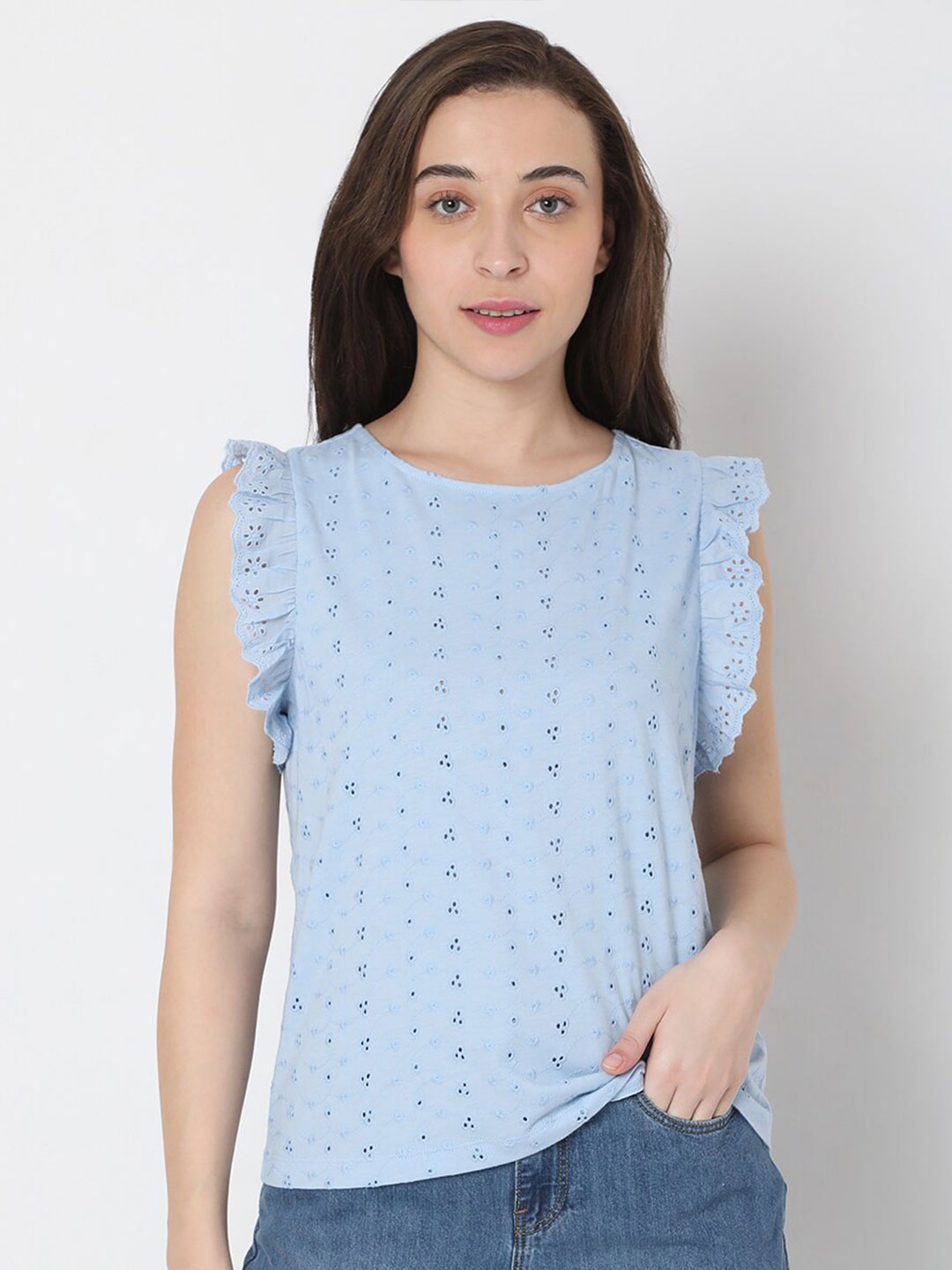 

Vero Moda Blue High-Low Longline Top