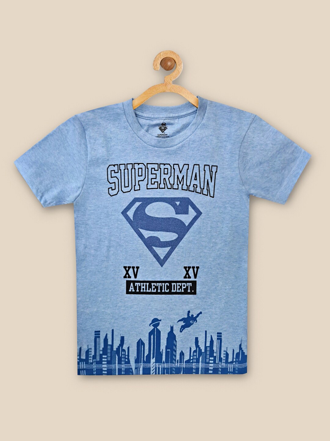 

Kids Ville Boys Blue & Navy Blue Typography Superman Printed T-shirt