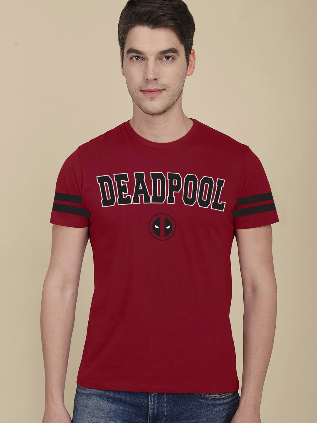 

Free Authority Men Red Typography Deadpool Printed Applique T-shirt