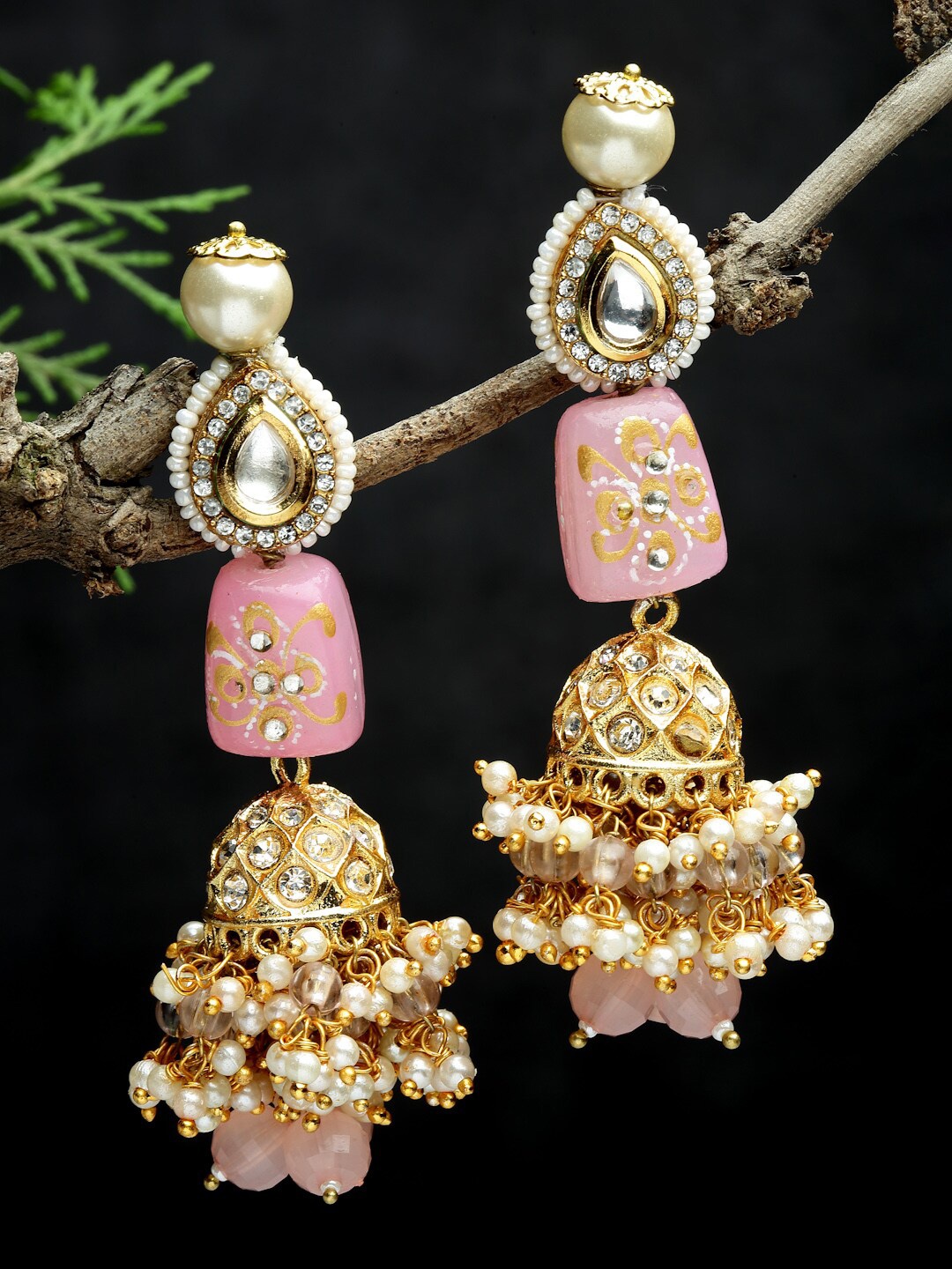 

DUGRISTYLE Pink Classic Jhumkas Earrings