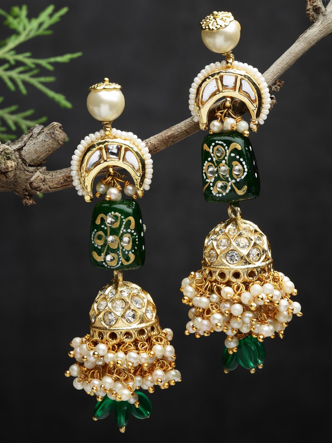 

DUGRISTYLE Green Classic Jhumkas Earrings