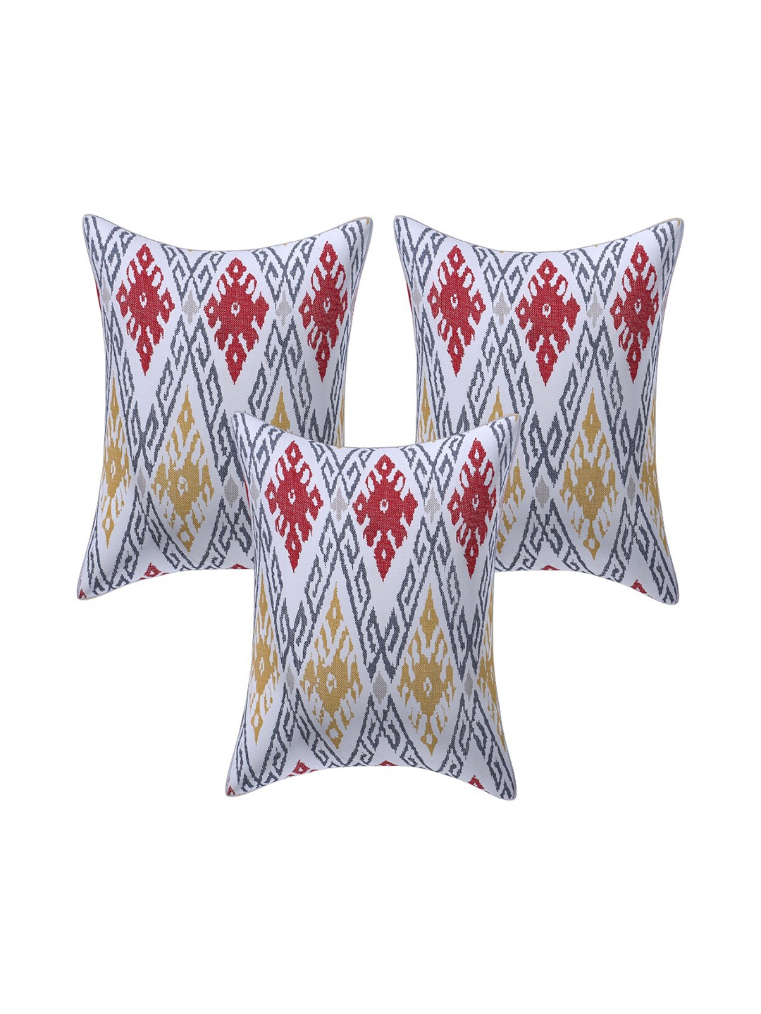 

INDHOME LIFE White & Green Set of 3 Floral Square Cushion Covers