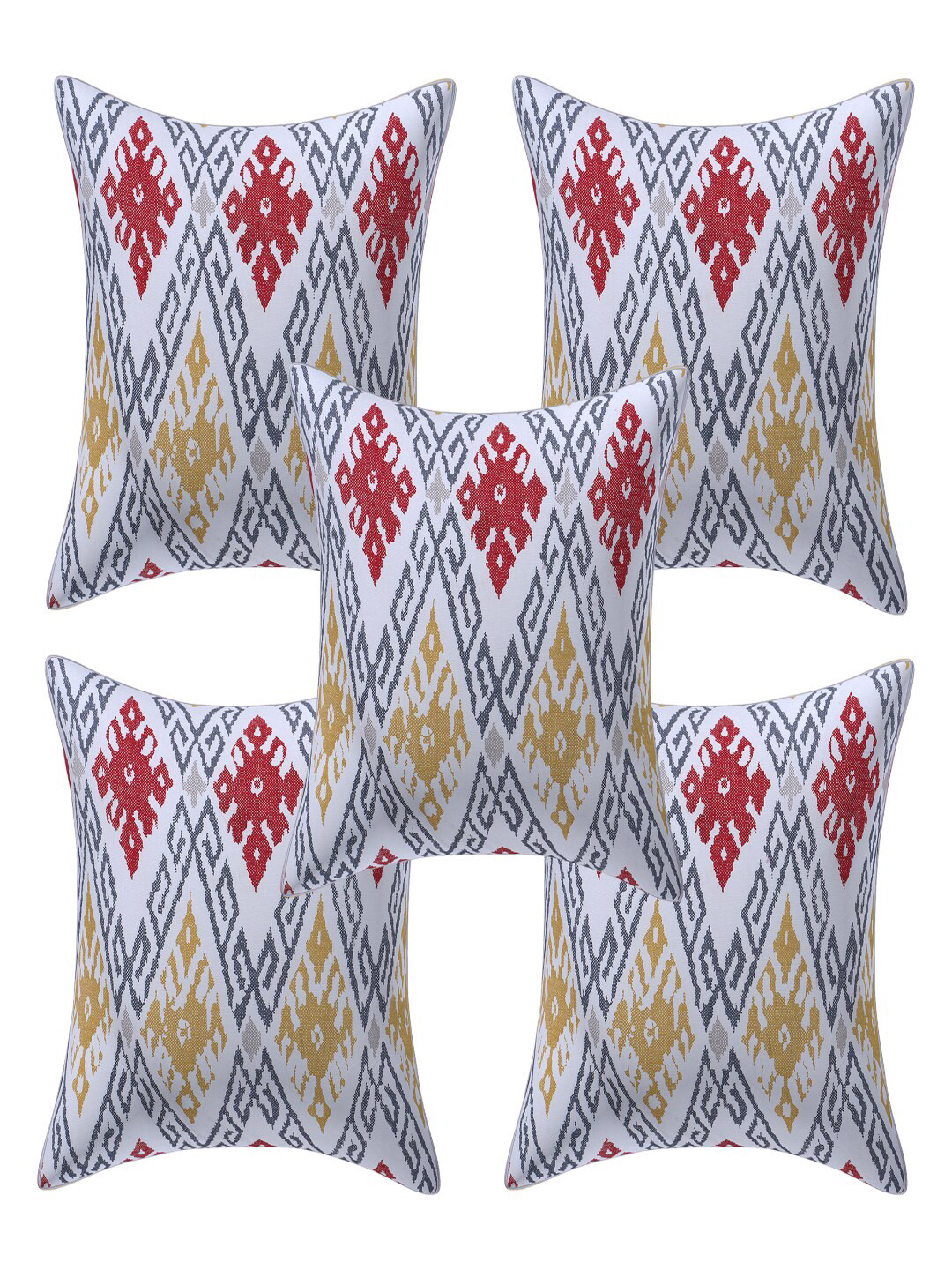 

INDHOME LIFE White & Green Set of 5 Floral Square Cushion Covers
