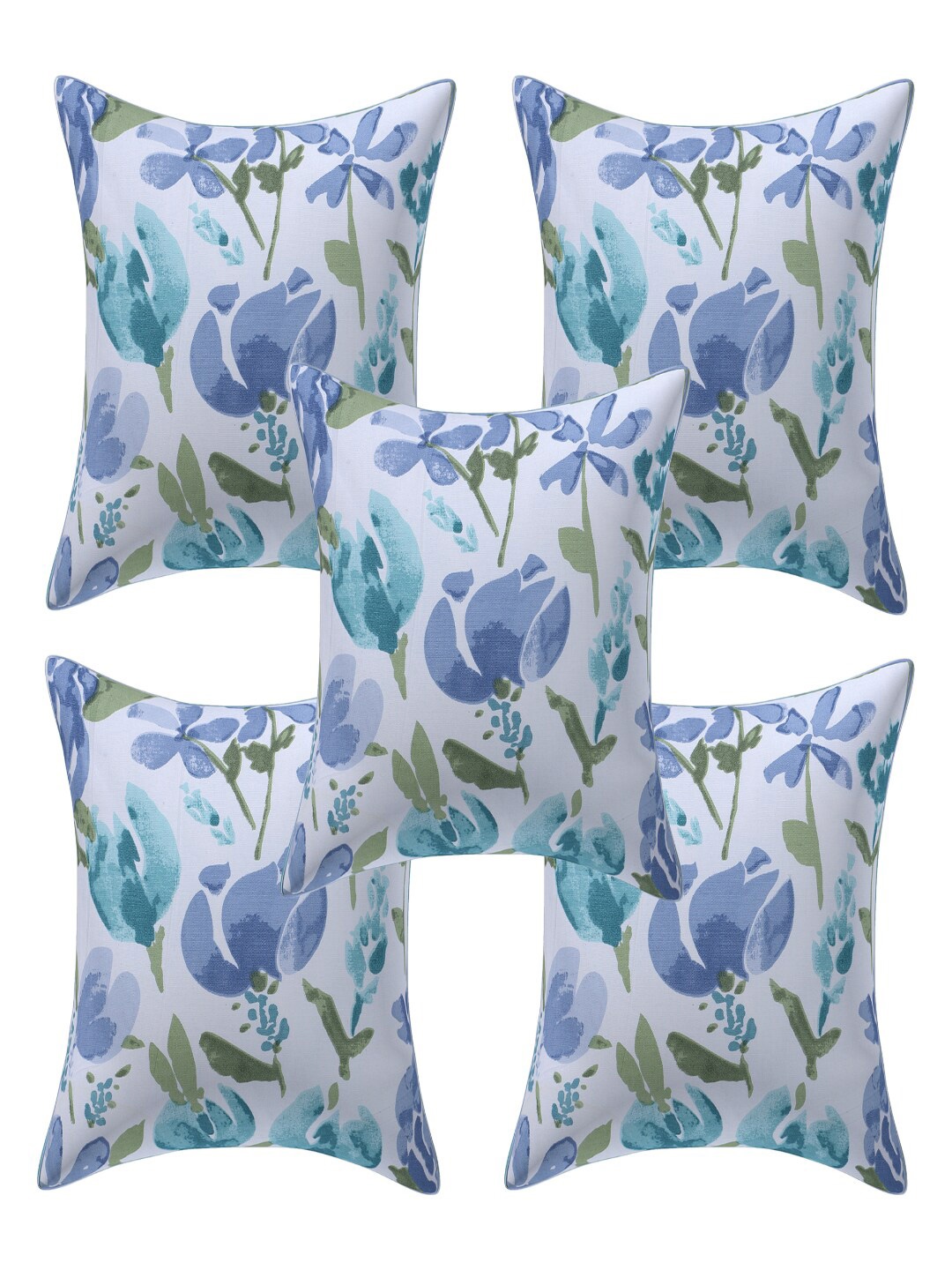 

INDHOME LIFE White & Grey Set of 5 Floral Square Cushion Covers