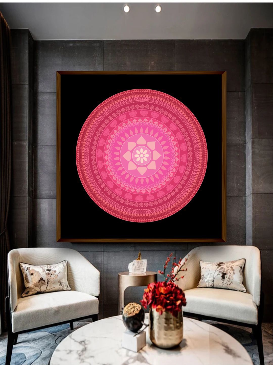 

The Art House Pink & Black Mandala Printed Painting Wall Art