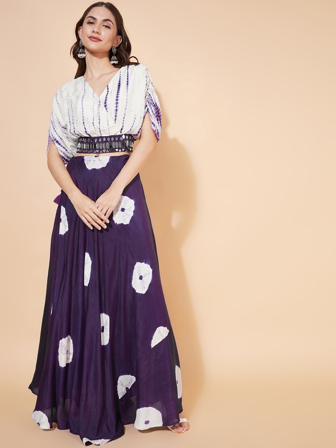 

Envy Me by FASHOR Women Off White & Purple Dyed Top with Skirt