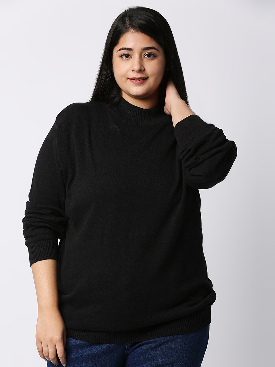 

Style Quotient Plus Size Cotton Casual Knitted Pullover, Black