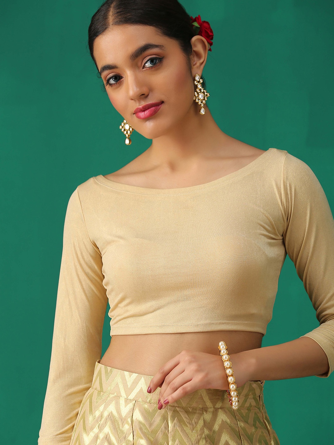 

Triyah Beige Solid Saree Blouse