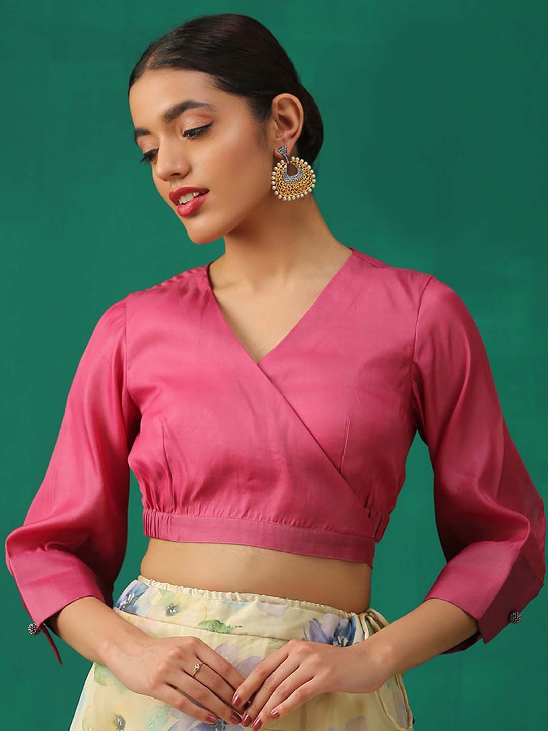 

Triyah Women Pink Solid Wrap Saree Blouse