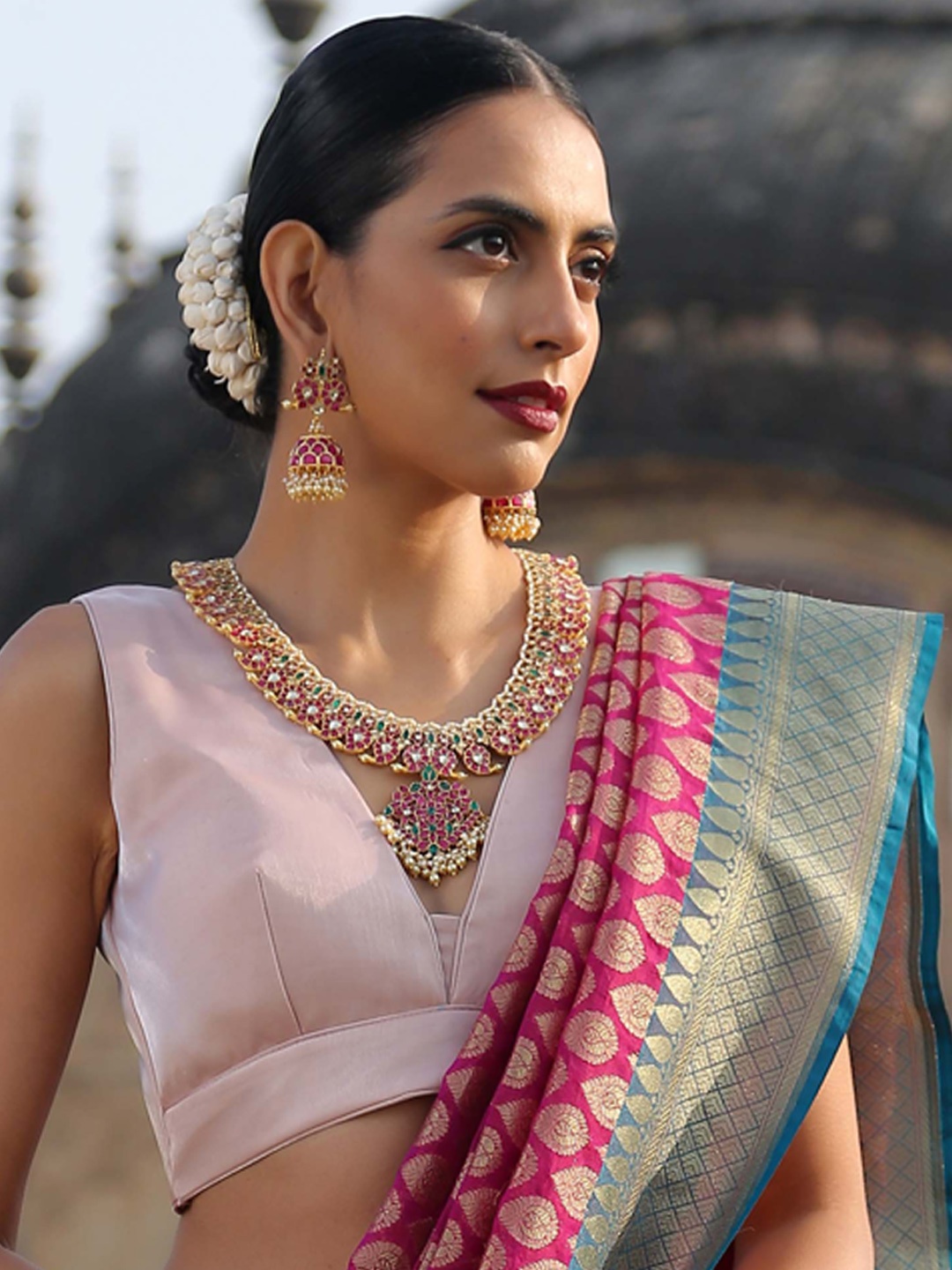 

Triyah Pink Solid Saree Blouse