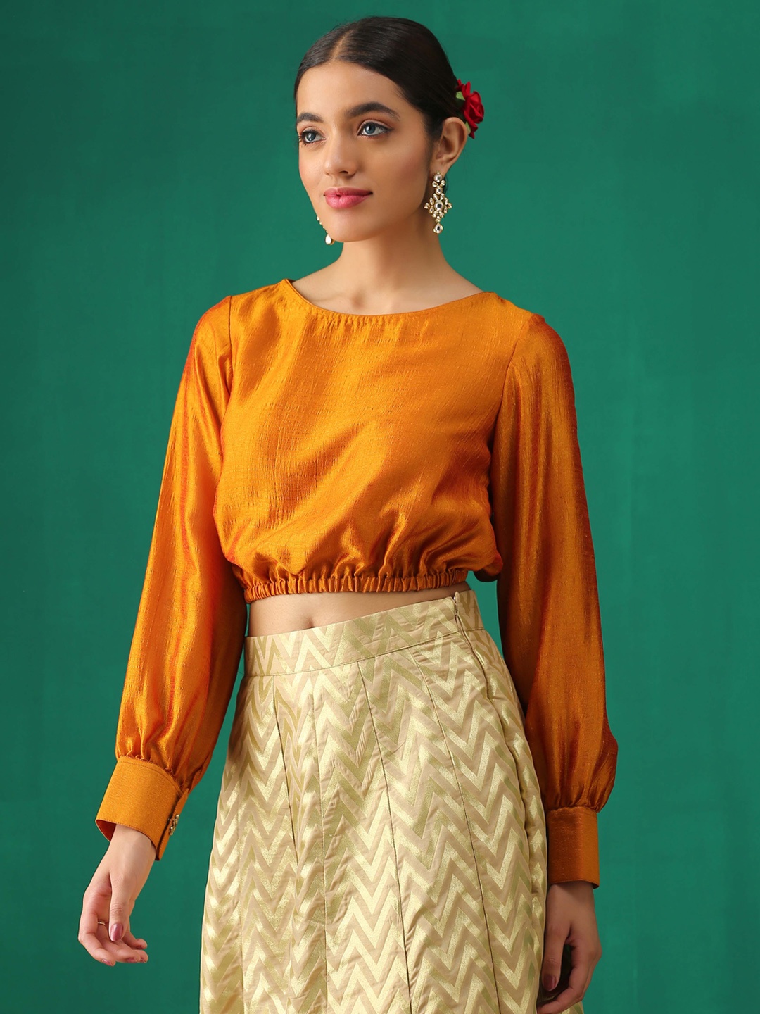 

Triyah Women Mustard Yellow Solid Saree Blouse