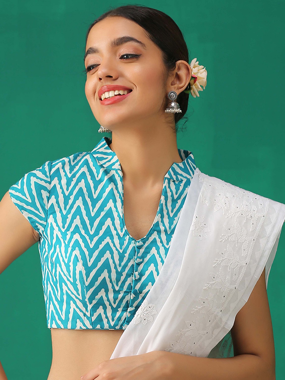 

Triyah Women Blue Printed Saree Blouse