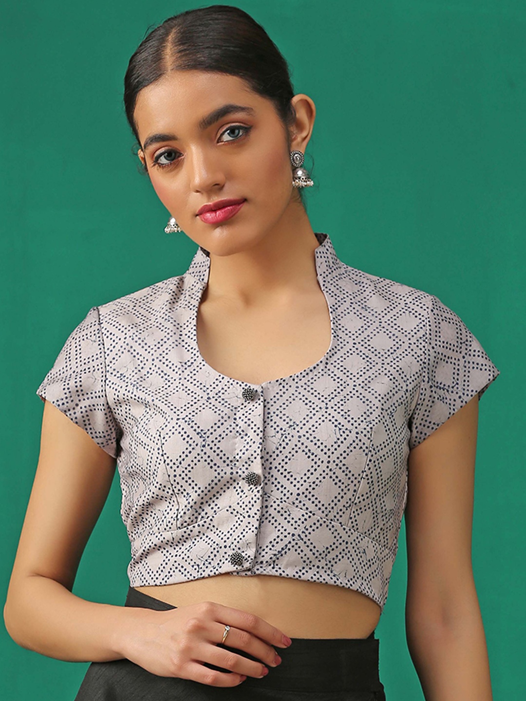 

Triyah Women Blue Printed Saree Blouse