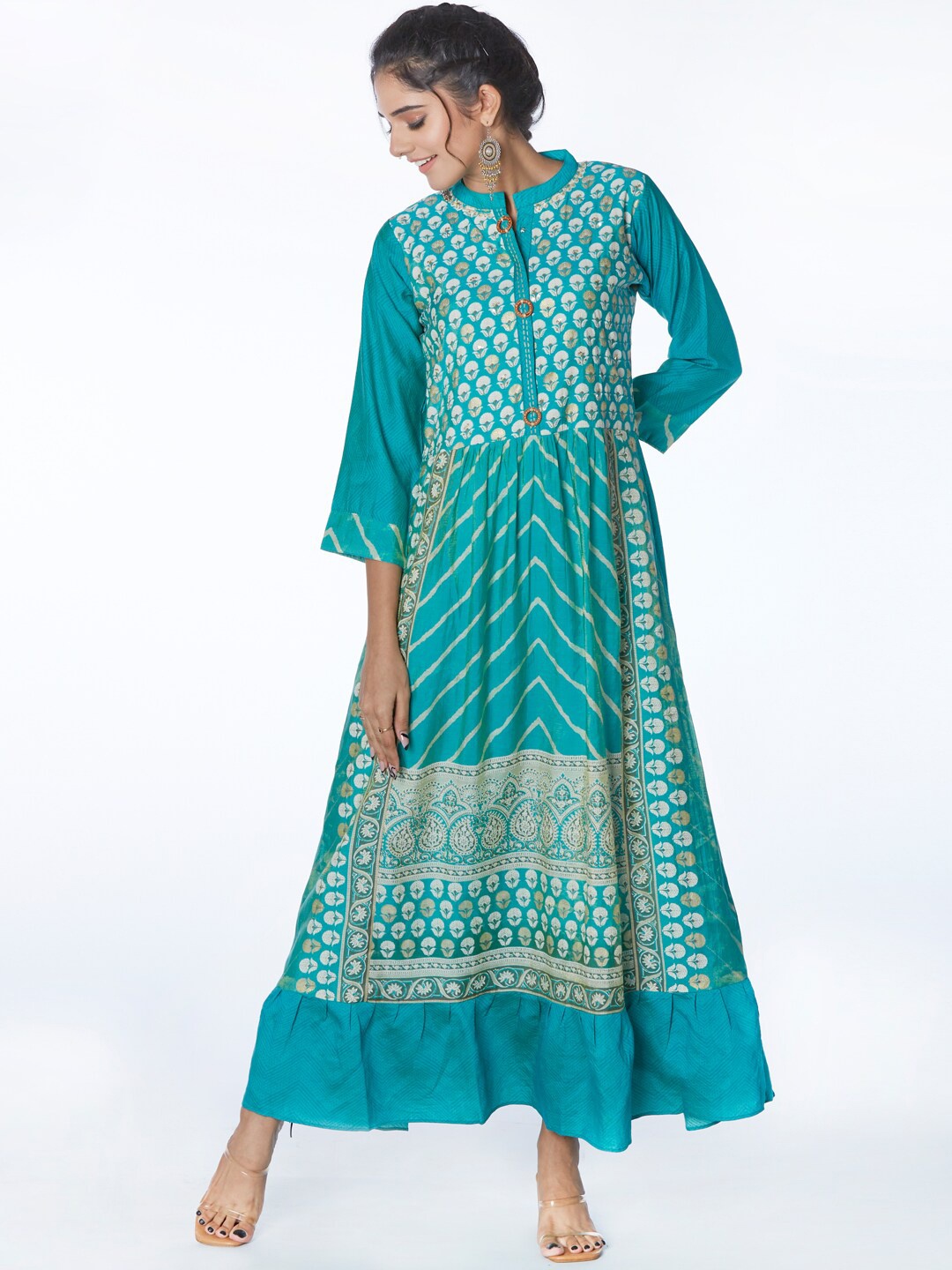 

taruni Women Sea Green Ethnic Motifs Printed Anarkali Kurta