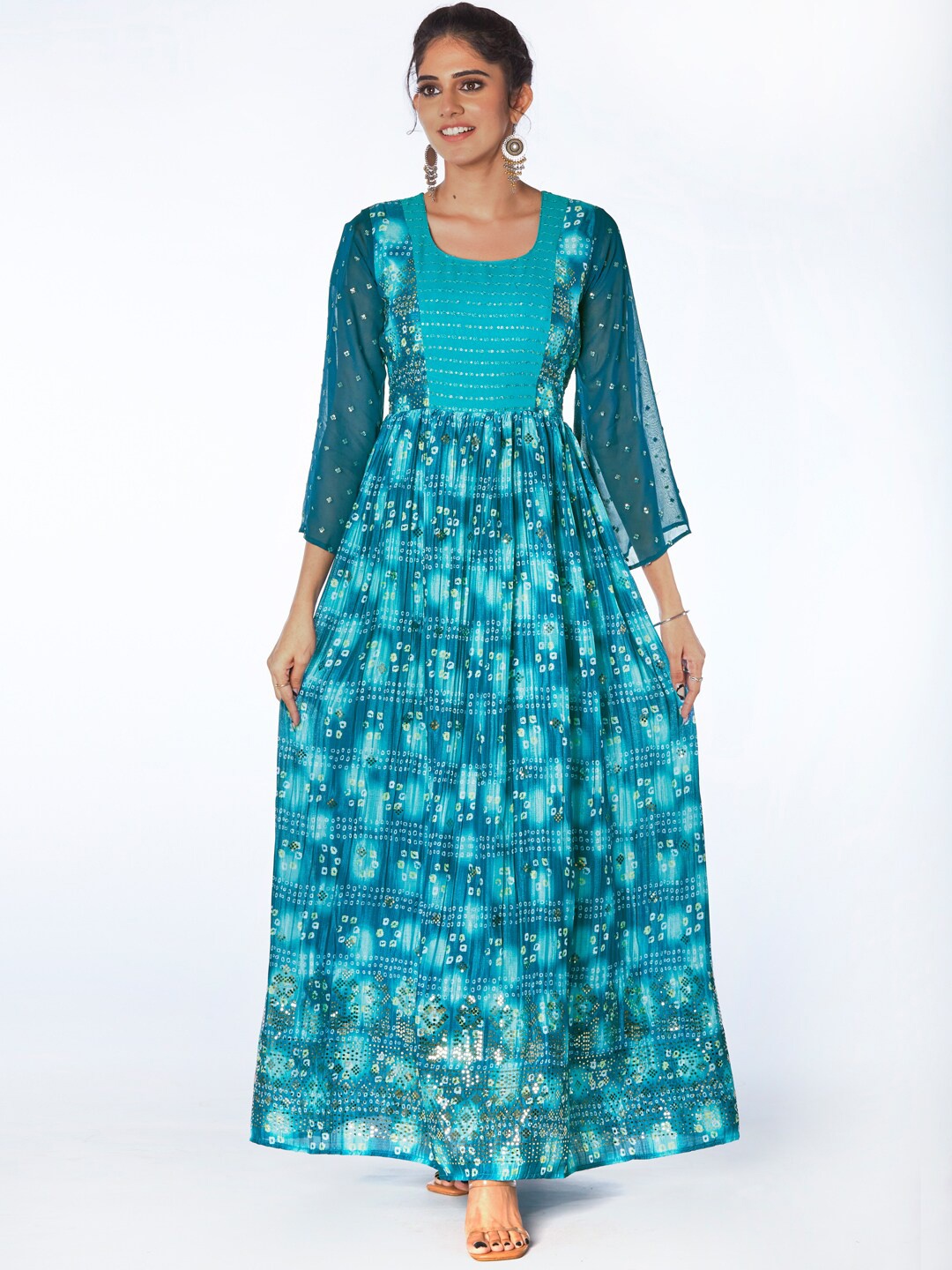 

taruni Women Blue Bandhani Printed Anarkali Kurta