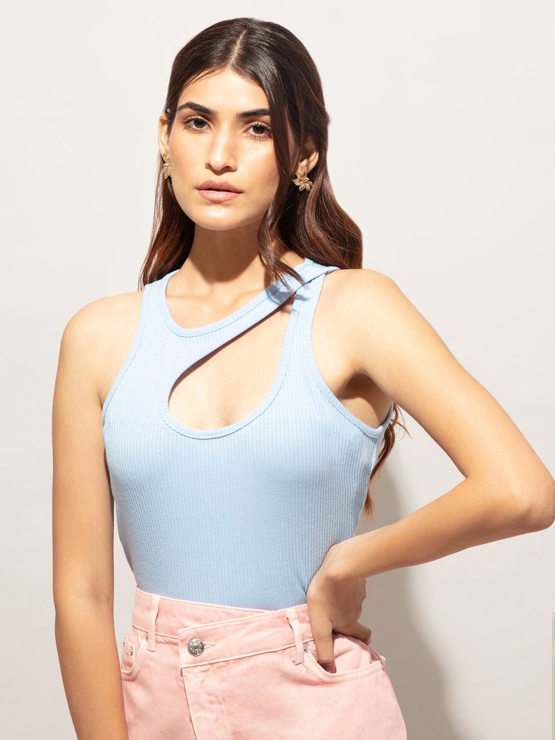 

20Dresses Women Blue Cutout Crop T-shirt