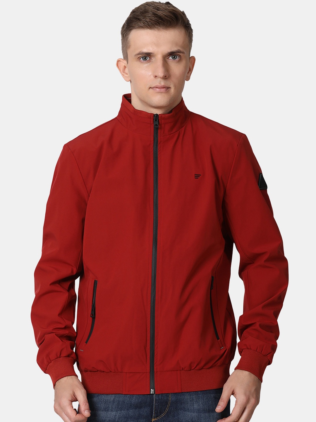 

t-base Men Red Windcheater Bomber with Embroidered Jacket