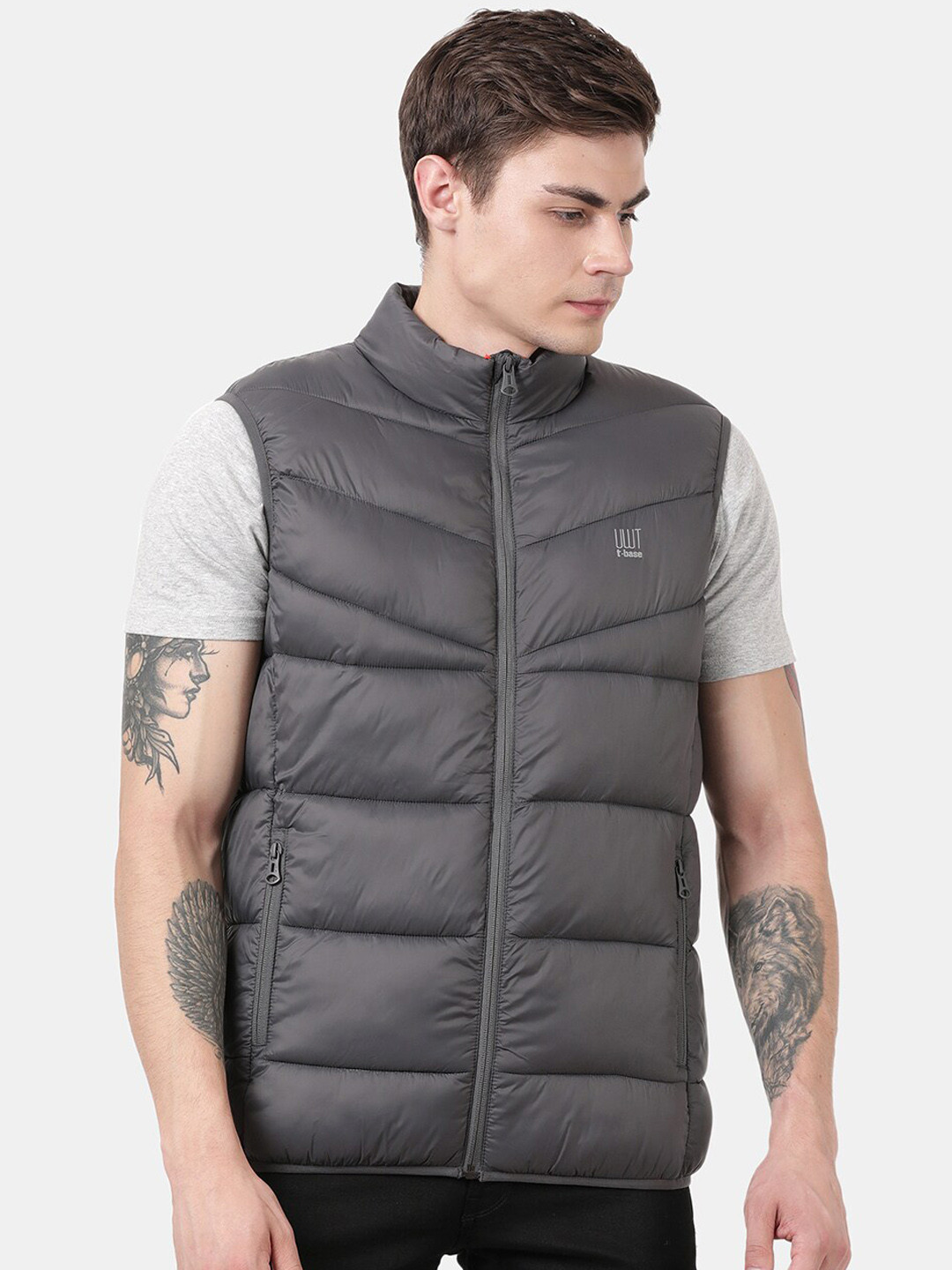 

t-base Men Grey Windcheater Puffer Jacket