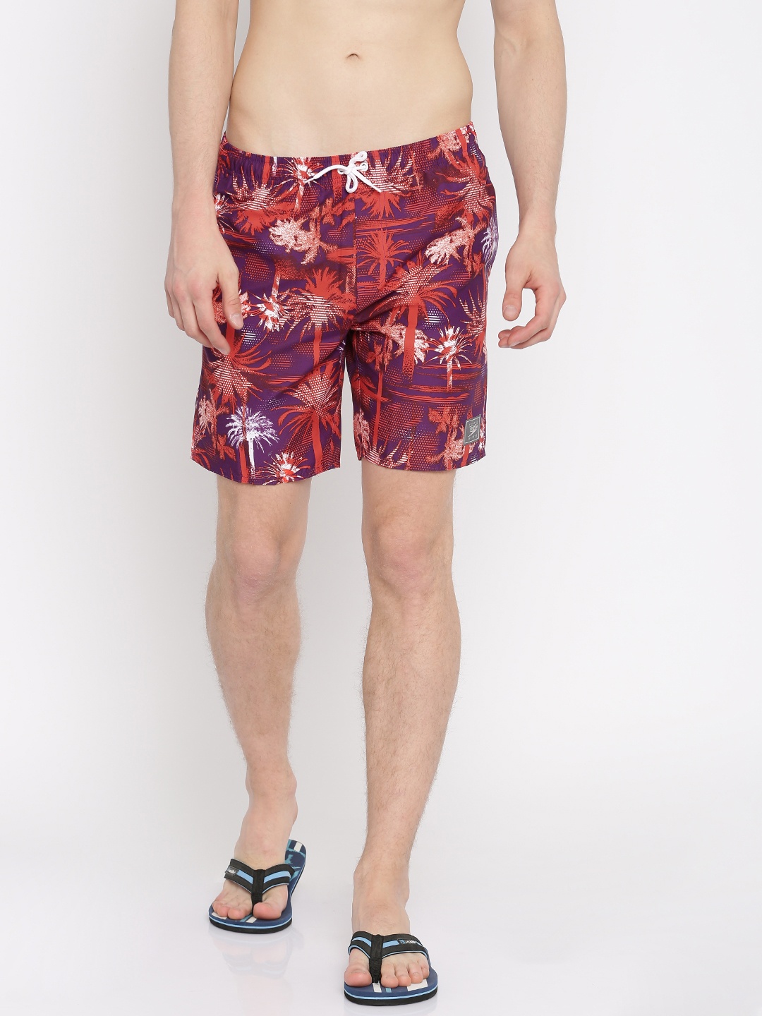 

Speedo Red & Purple Printed Slim Fit Swim-Shorts