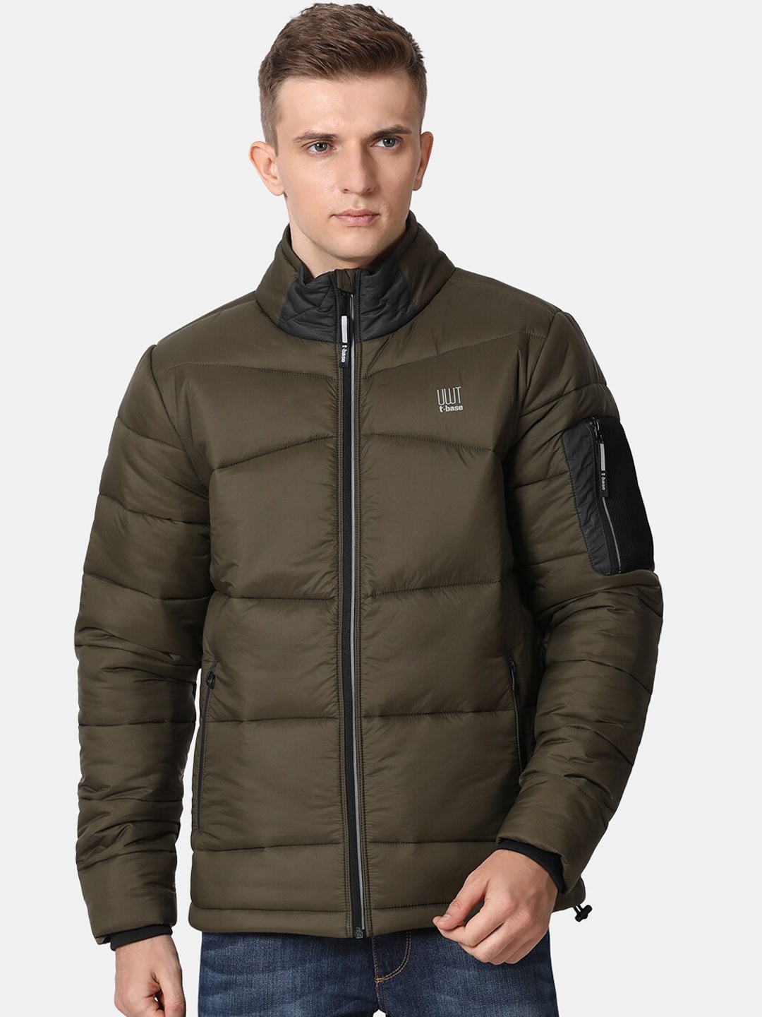 

t-base Men Olive Green Windcheater Padded Jacket