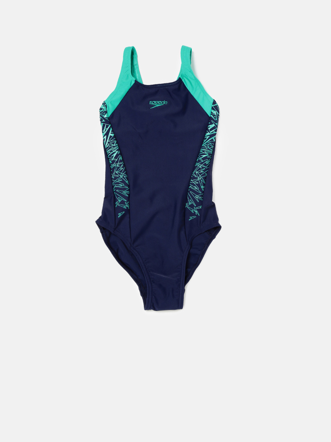 

Speedo Girls Navy & Green Printed Swimsuit 810844B369, Navy blue