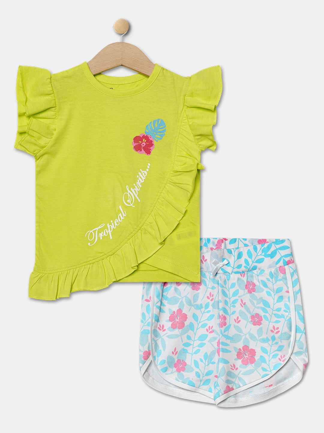 

R&B Girls Yellow & Blue Printed Top with Shorts