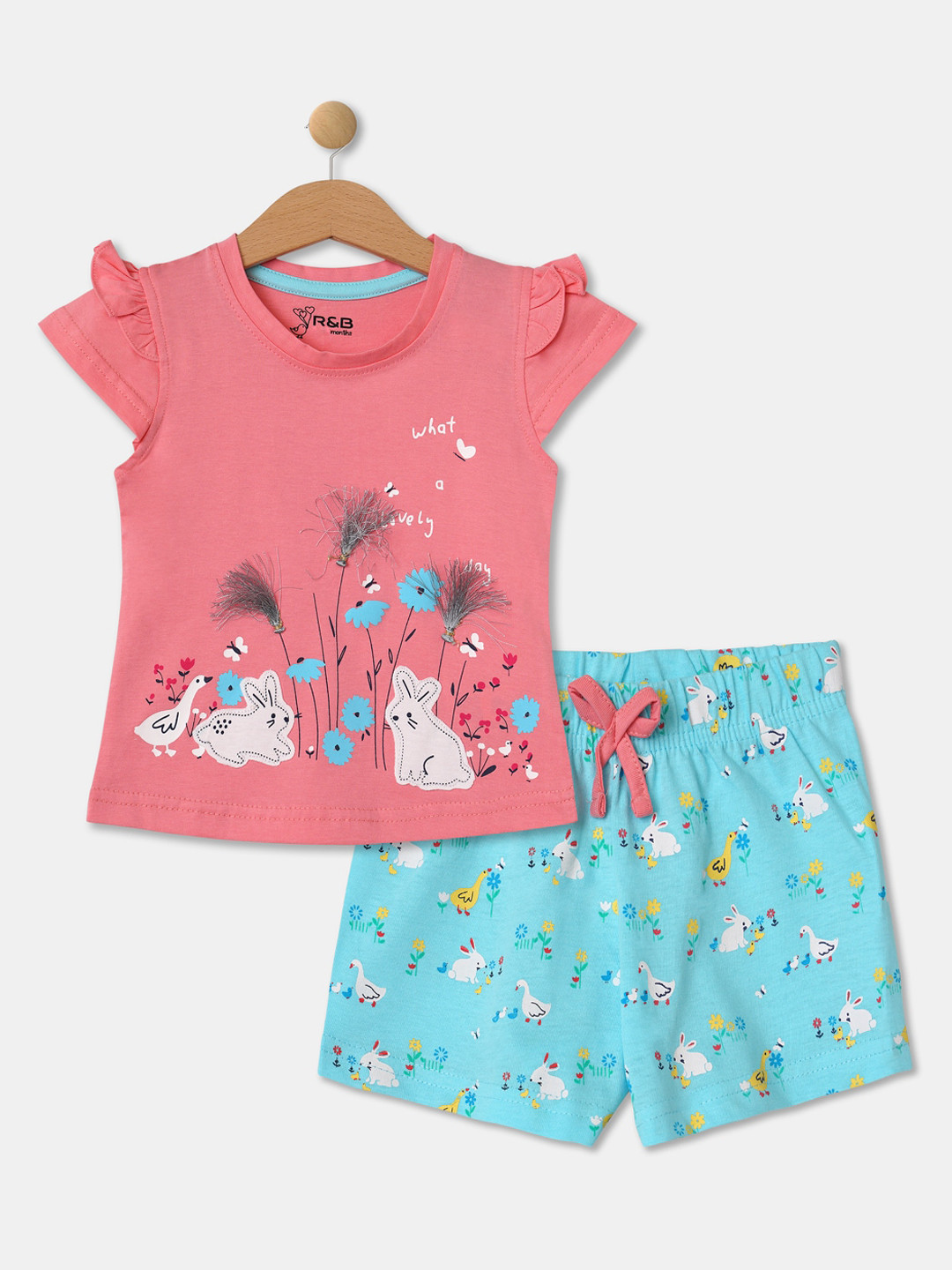 

R&B Girls Pink & Blue Printed Top with Shorts