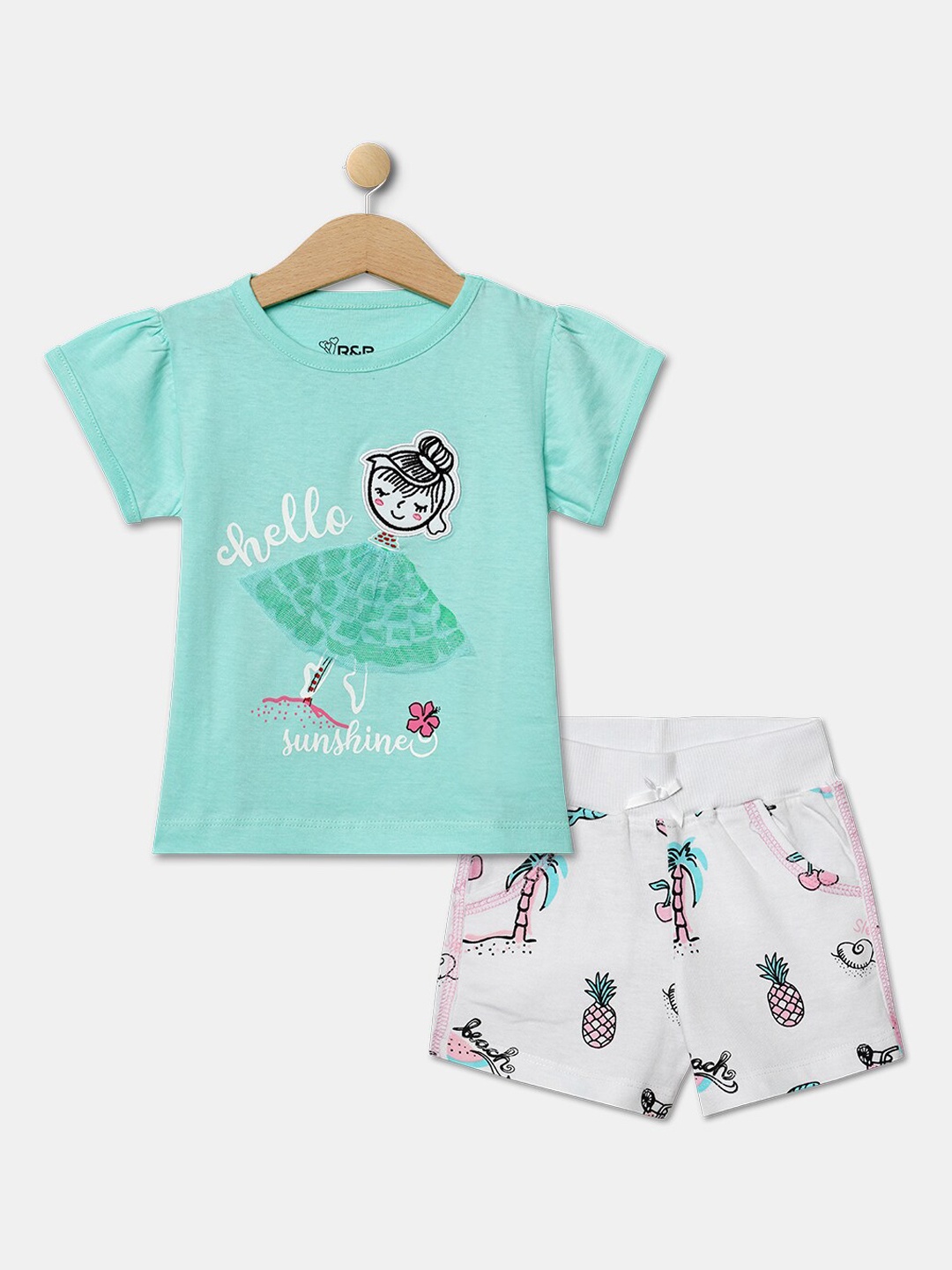 

R&B Girls Turquoise Blue & Grey Printed T-shirt with Shorts