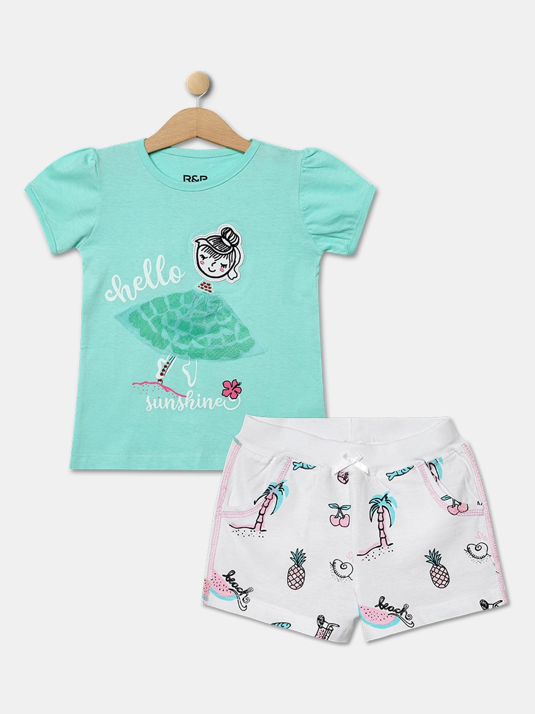 

R&B Girls Blue & Grey Printed T-shirt with Shorts