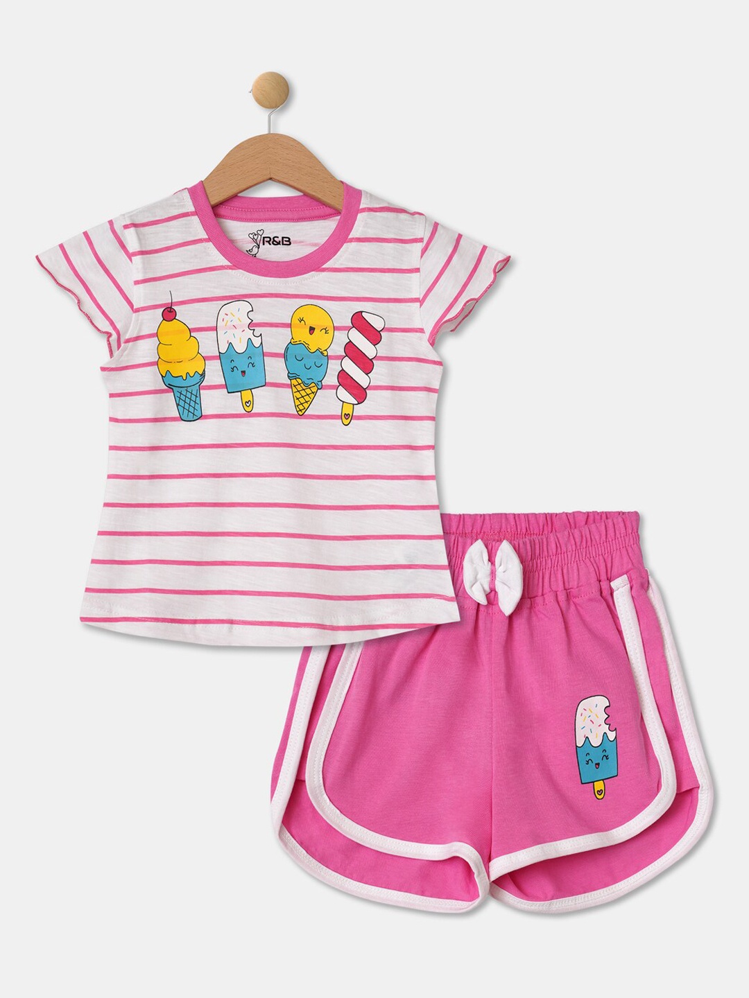 

R&B Girls Pink & Blue Striped Top with Shorts