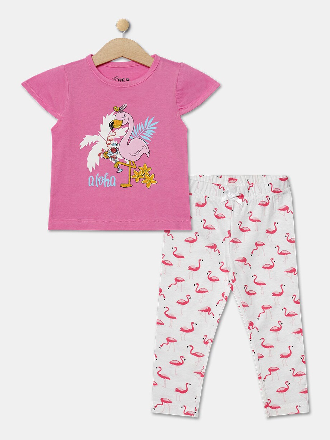 

R&B Girls Pink & White Printed Top with Trousers