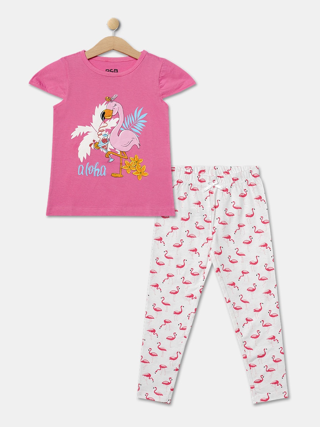 

R&B Girls Pink & Off White Printed T-shirt with Trousers