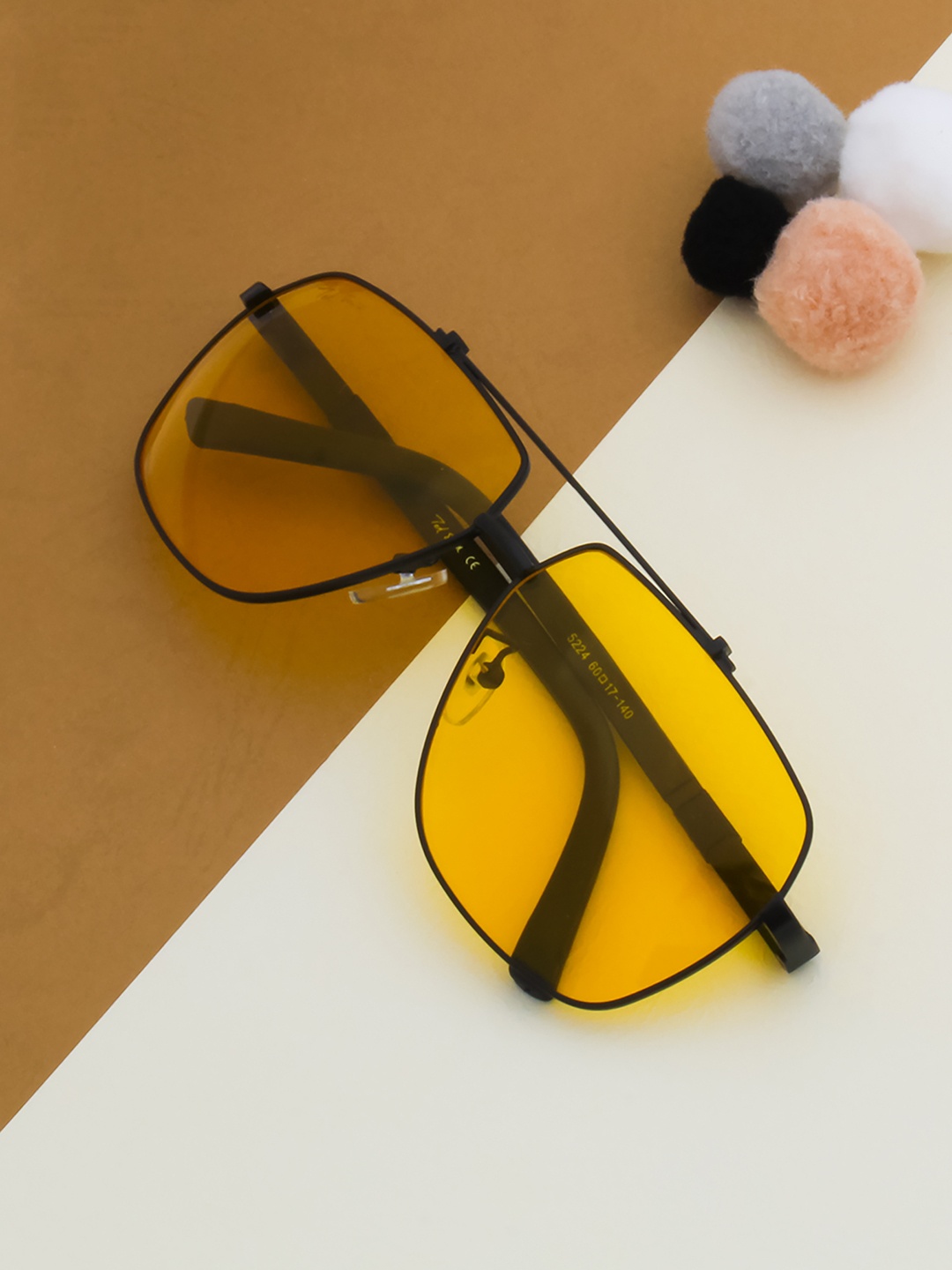 

Ted Smith Unisex Yellow Lens & Black Aviator Sunglasses with UV Protected Lens