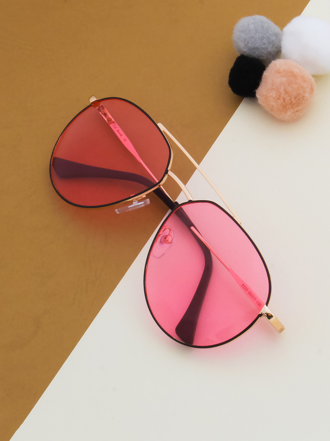 

Ted Smith Unisex Pink Lens & Black Aviator Sunglasses with UV Protected Lens