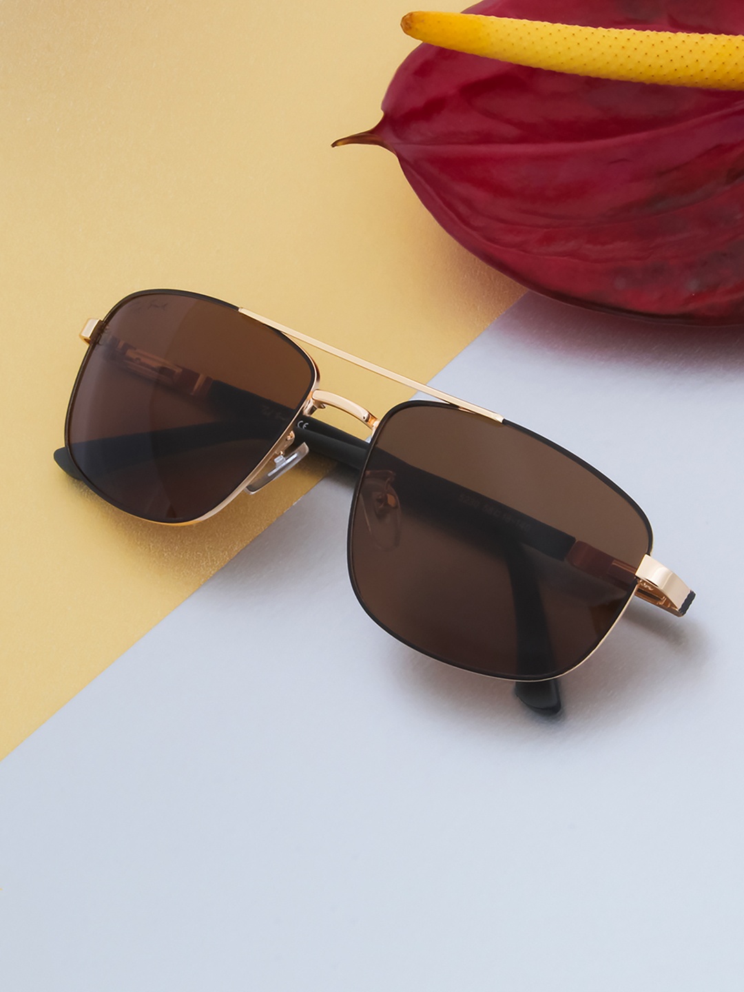 

Ted Smith Unisex Brown Lens & Gold-Toned Aviator Sunglasses with UV Protected Lens