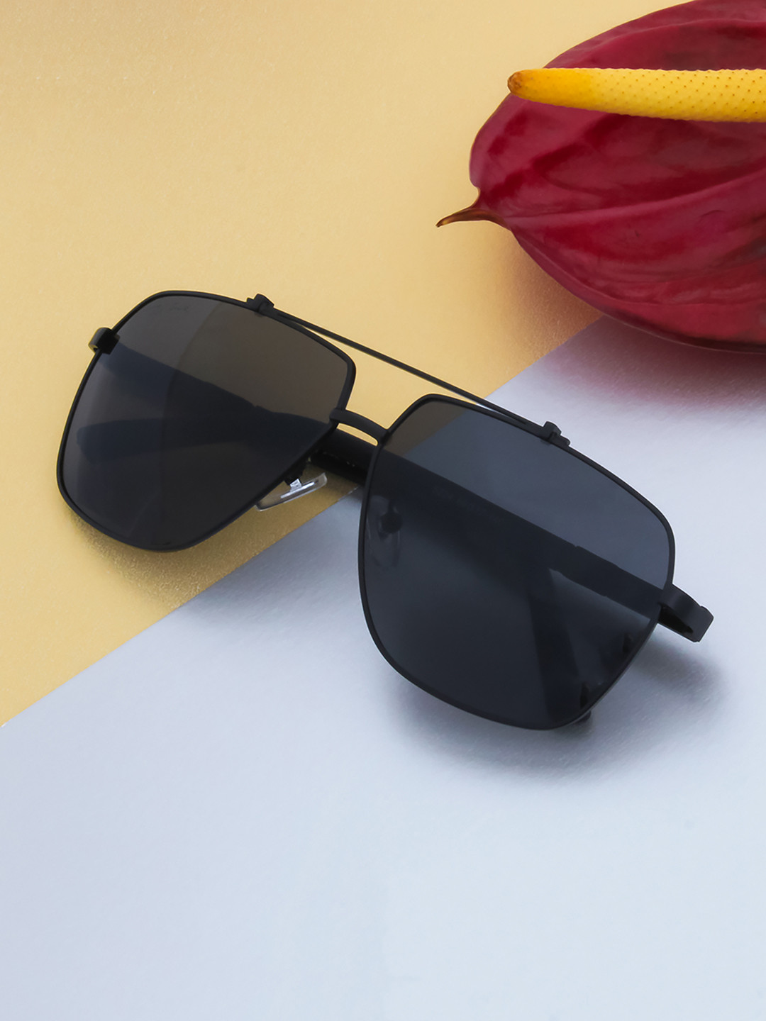 

Ted Smith Unisex Grey Lens & Black Aviator Sunglasses with UV Protected Lens