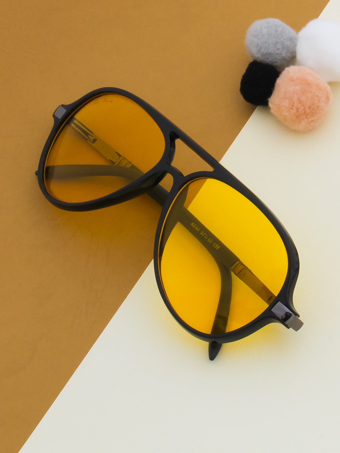 

Ted Smith Unisex Yellow Lens & Black Aviator Sunglasses with UV Protected Lens