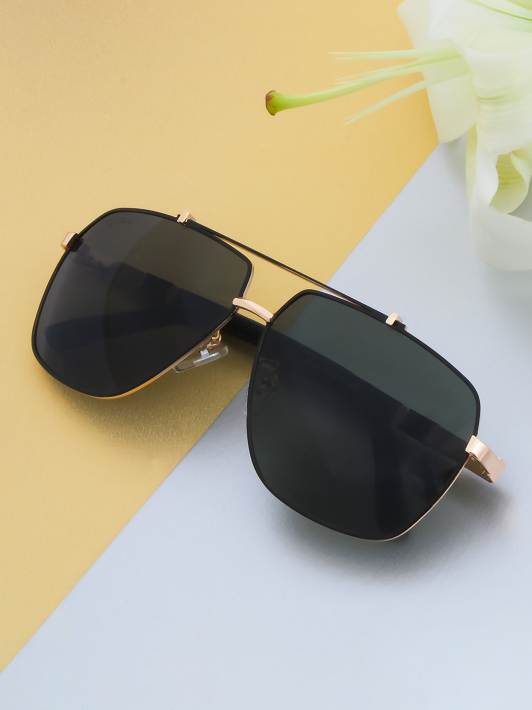 

Ted Smith Unisex Green Lens & Black Aviator Sunglasses with UV Protected Lens