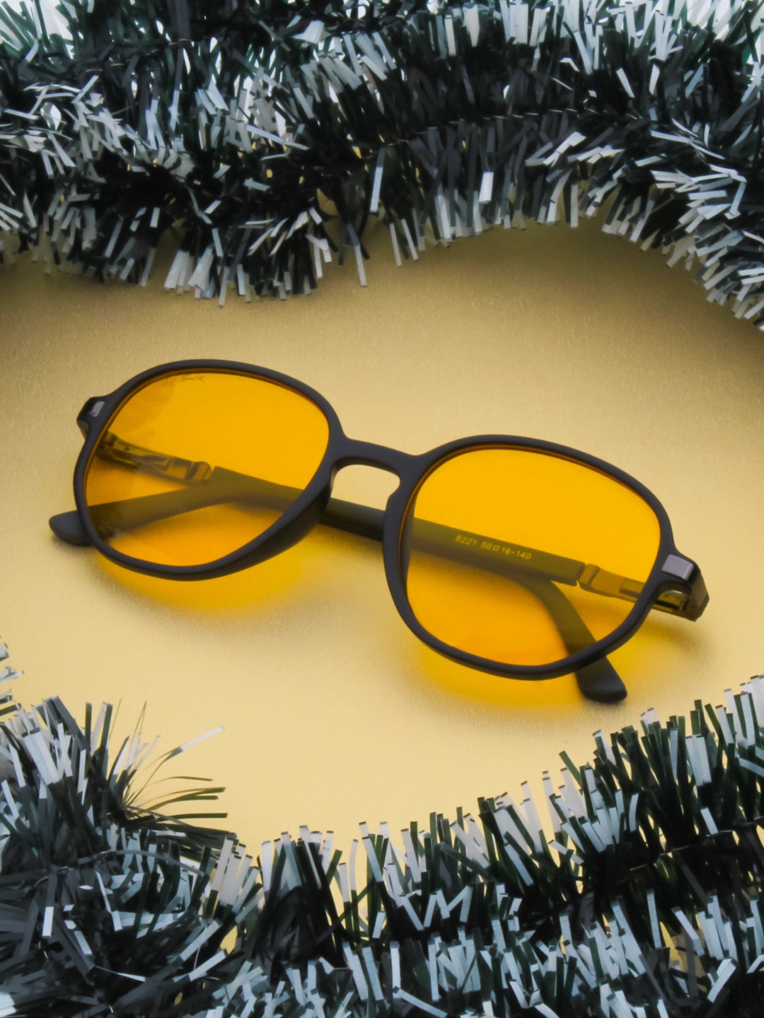 

Ted Smith Unisex Yellow Lens & Black Round Sunglasses with UV Protected Lens