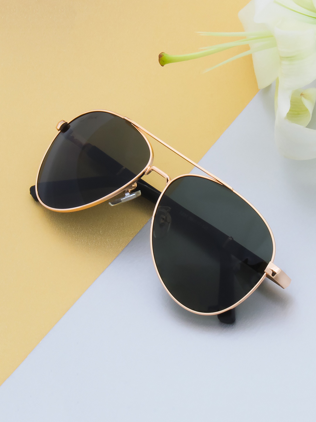 

Ted Smith Unisex Green Lens & Gold-Toned Aviator Sunglasses with UV Protected Lens