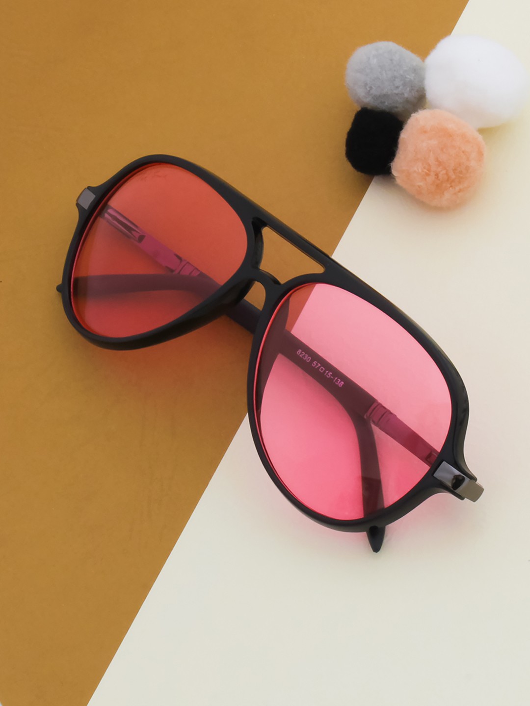 

Ted Smith Unisex Pink Lens & Black Aviator Sunglasses with UV Protected Lens
