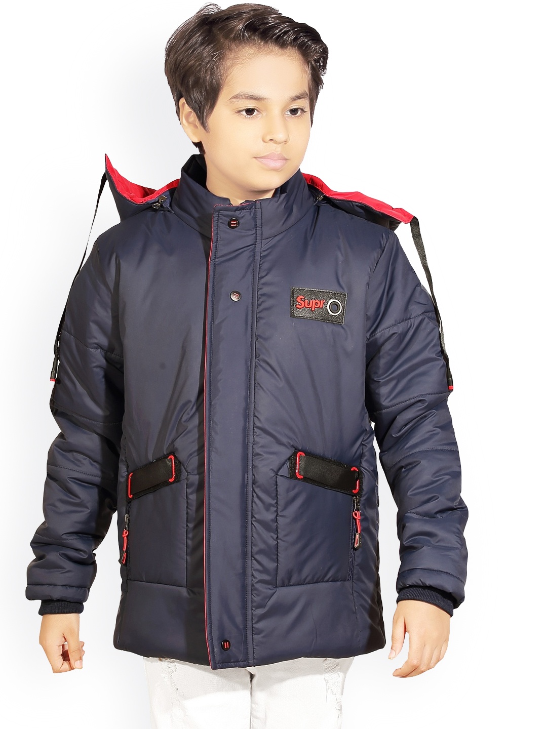 

AD & AV Boys Blue Water Resistant Crop Padded Jacket with Patchwork