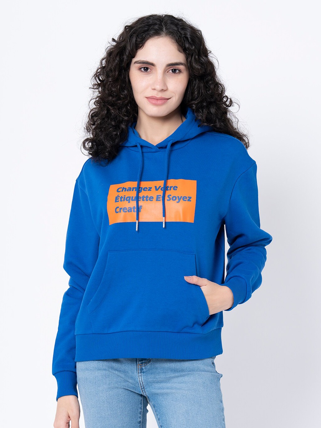 

Mode by Red Tape Women Blue Printed Hooded Sweatshirt