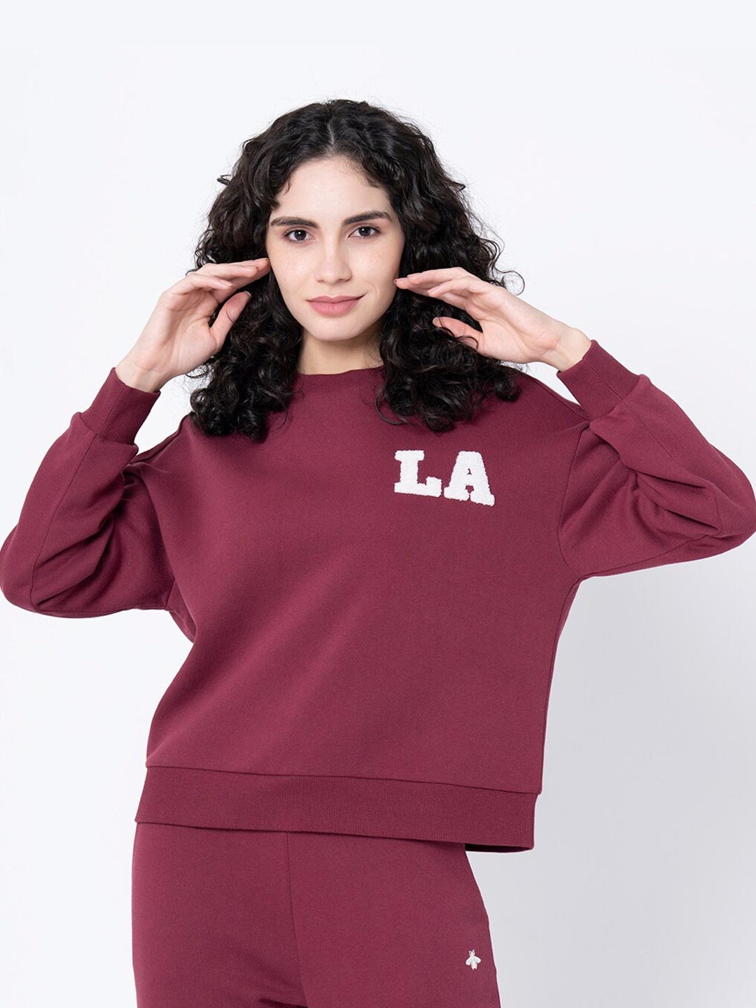 

Mode By Red Tape Women's Plum Embroidered Sweatshirt, Maroon