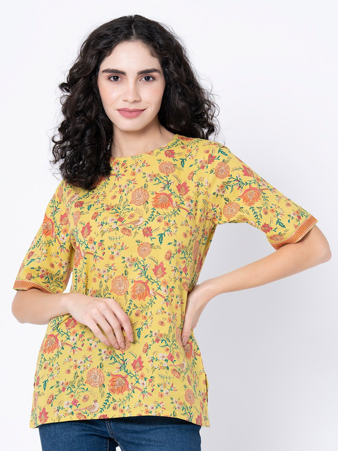 

Mode by Red Tape Yellow Floral Print Top